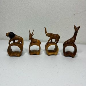 Hand carved wooden safari animal napkin rings